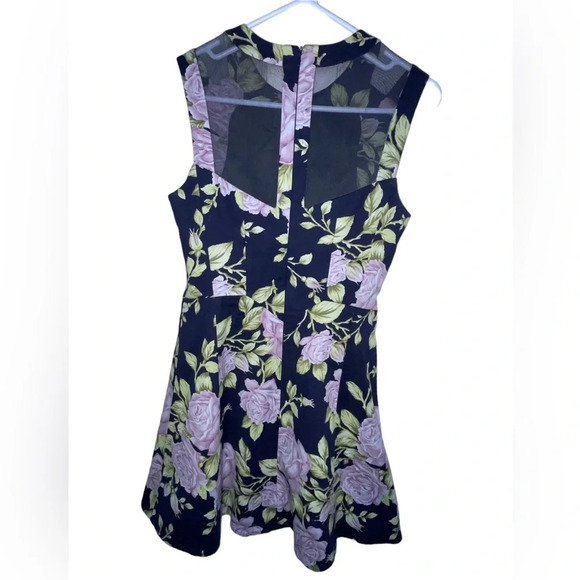 Rag and Bone Navy Mesh Back Dress Fit And Flare Lavender Floral Print Size 0 - Picture 2 of 7